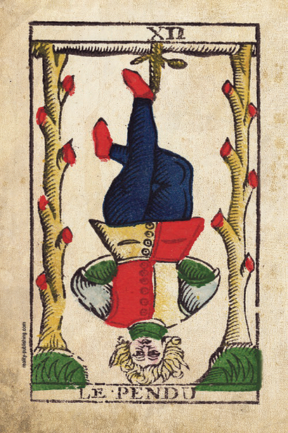 The Hanged Man tarot card from the Marseille deck — representing surrender and seeing the world from a new perspective