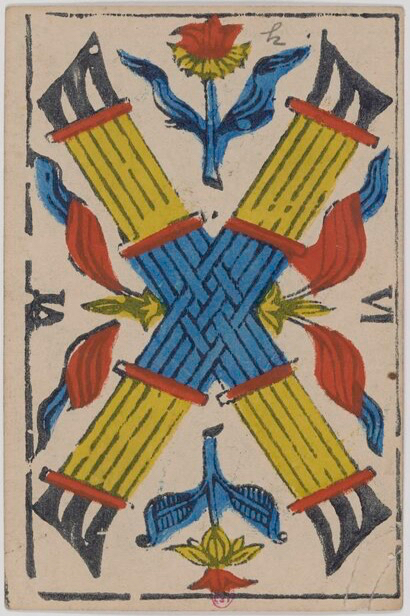 The Six of Wands tarot card from the Marseille deck — symbolizing victory and the clarity that comes from reading the cards together