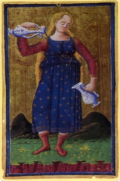 Temperance tarot card from the Visconti deck — representing balance and the integration of past, present, and future