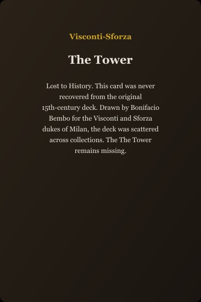 The Tower tarot card from the Visconti deck — typically a strong no card representing upheaval and sudden change