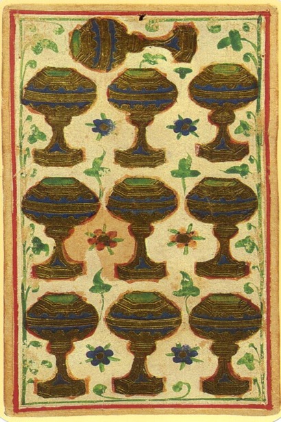 The Ten of Cups tarot card from the Visconti deck — the completion and emotional fulfillment that tens represent