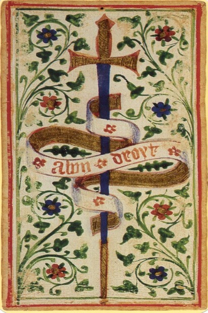The Ace of Swords tarot card from the Visconti deck — representing mental clarity, breakthrough, and truth